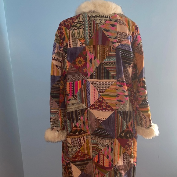 NWOT Free People Caravan Patchwork Dream fur trim Coat Sz L - Picture 9 of 10